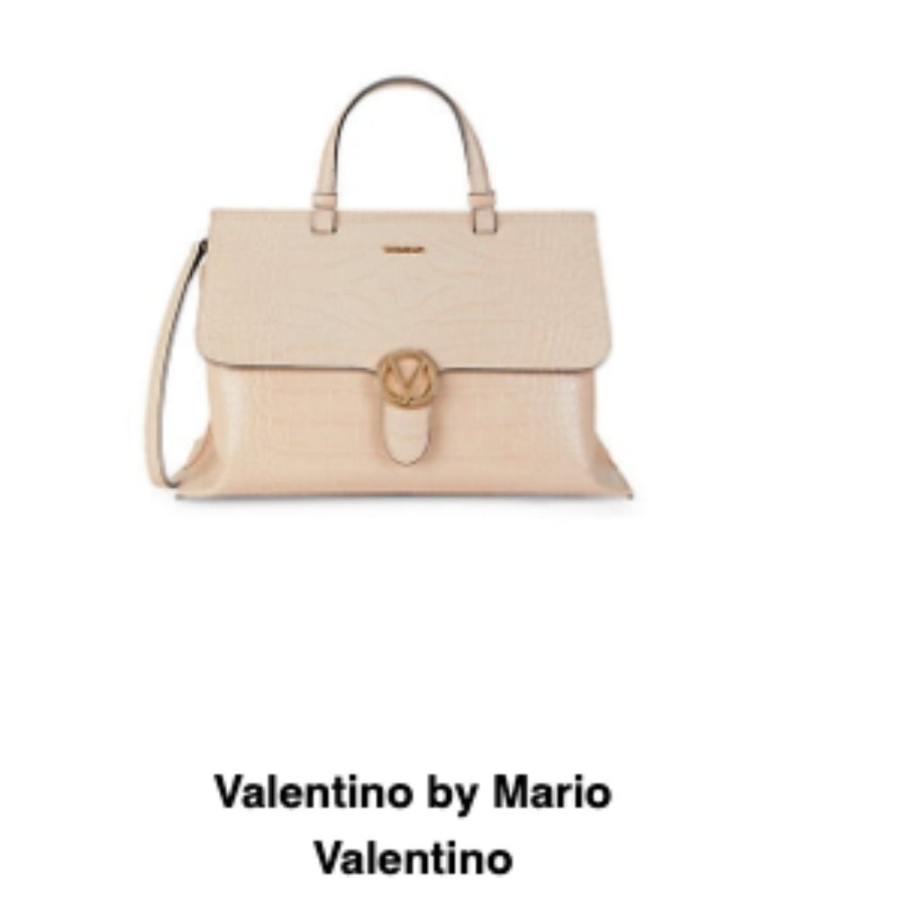 VALENTINO  OLIMPIA CROC-EMBOSSED LEATHER SATCHEL - ROSE Color